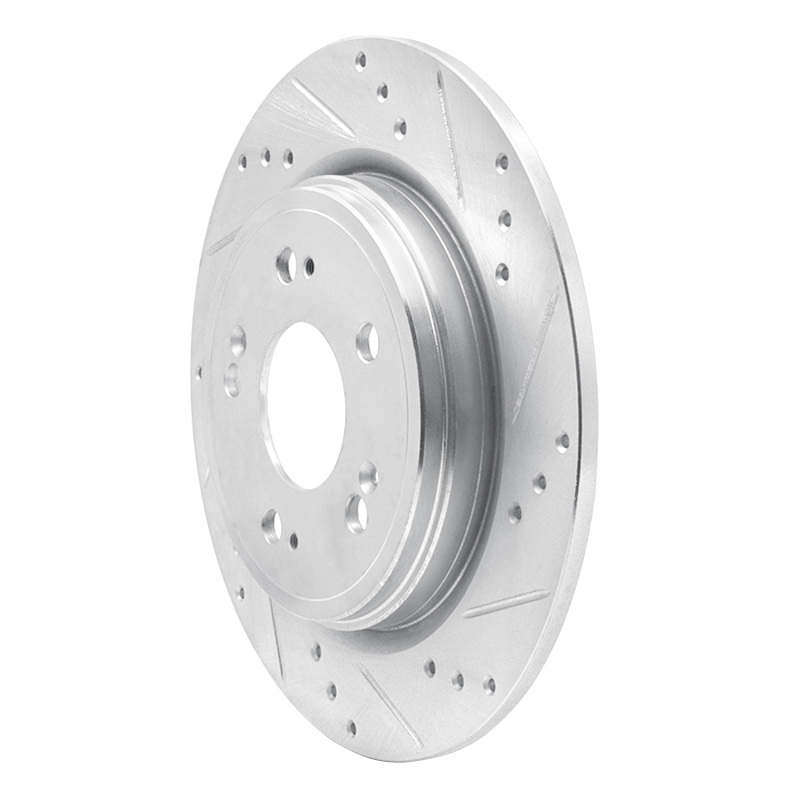 Acura RLX Brake Rotor (1) - Rear Right - R1 Concepts - Drilled & Slotted - Silver - `14-`20